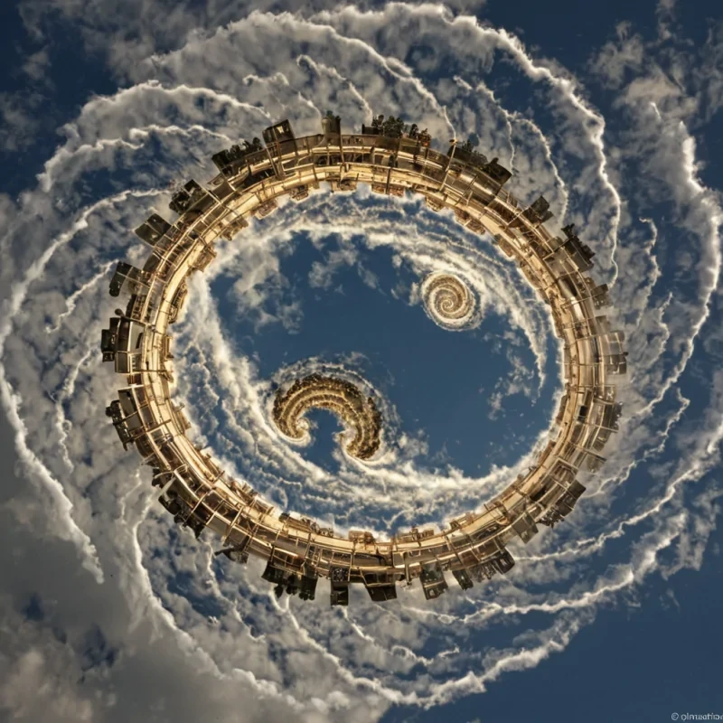 A single, selfgenerating fractal of inverted laughter, shaped like a spiraling, nonNewtonian cloud of suspended mirth, drifts through the center of a vast, inverted amusement park built from the compressed, unlaughed moments of a civilization that communicated through the duration of synchronized, silent chuckling at the same unjoked punchline. The cloud does not expandit unlaughs, each pulse dissolving a layer of joy that never coalesced into a shared giggle, reforming into ephemeral, goldveined afterimages shaped like the negative space between two mouths that never curved in unison during the same moment of mutual amusement. The park is not mechanicalit is a stratified expanse of petr