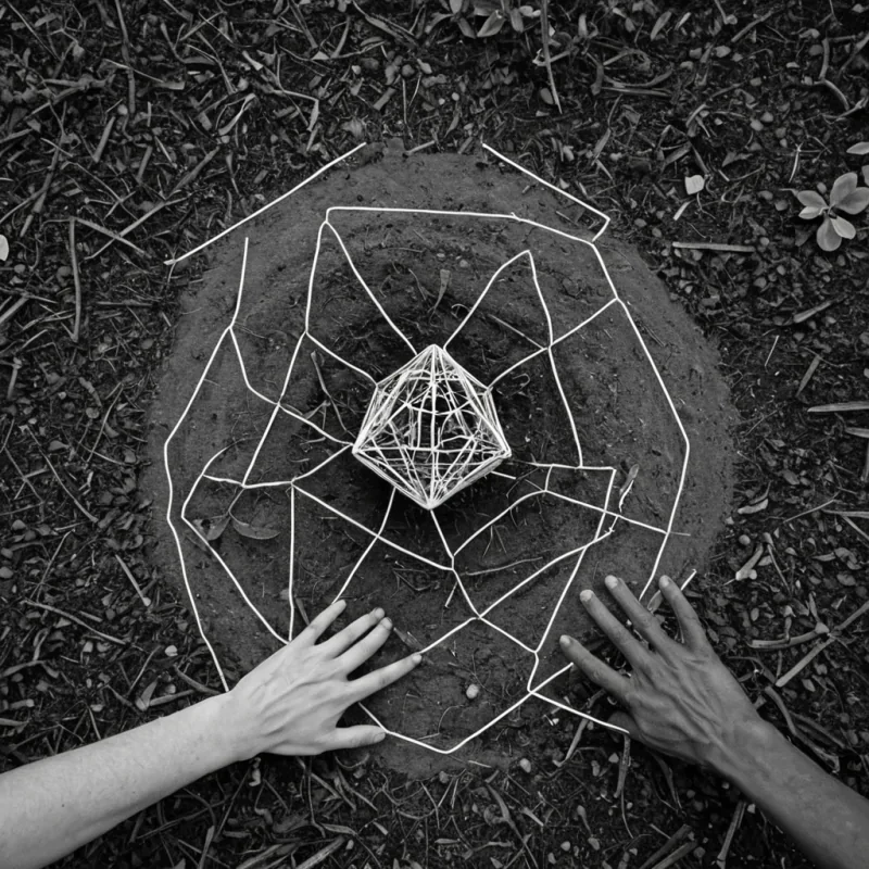 A single, selfsilencing filament of solidified thought, shaped like a 23sided polyhedron woven from the inverted logic of unspoken decisions and unformed consequences, drifts through the center of a vast, inverted garden composed of petrified choices and suspended moments of unmade paths. The filament does not dissolveit unchooses, each contraction unraveling a layer of potential that never coalesced into a shared outcome, reforming into ephemeral, jadethreaded afterimages shaped like the negative space between two hands that never grasped the same fork in the road during the same moment of mutual hesitation. The garden is not botanicalit is a stratified expanse of compressed possibility, each root a fossilized hesitation,