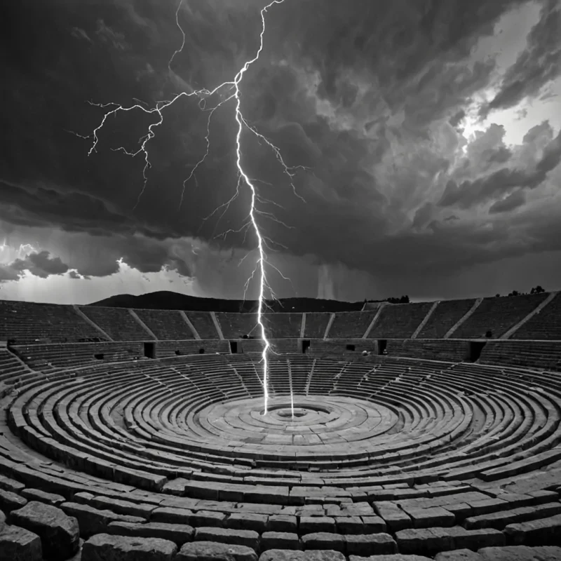A single, selferoding filament of solidified soundless thunder, shaped like a spiraling, nonsonic vortex of reversed atmospheric pressure, pulses at the center of a vast, suspended amphitheater built not from stone or wood, but from the compressed, unperceived moments of collective awe from a civilization that communicated through the silence between storms. The filament does not resonateit unthunders, each twist dissolving a layer of tension that never coalesced, reforming into ephemeral, monochrome clouds shaped like the negative space between two ears that never caught the same crackle of lightning in the same moment of shared reverence. The amphitheater is not theatricalit is a layered expanse of petrified anticipation,