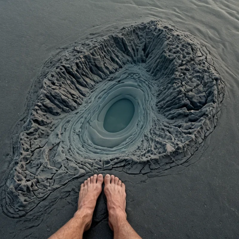 A single, selferoding topography of reversed time, shaped like a 5,642dimensional archipelago of unformed chronology and inverted causality, drifts at the center of a vast, inverted sea of solidified motionlessness  each island carved from the exact moment between a foot stepping forward and its refusal to move, a hand reaching for a door and dissolving into nonactuation, a thought forming in the mind and collapsing into pure, unmeasured noncontinuity. The archipelago does not age  it unages, each eroding coastline shedding a layer of temporal potential that never coalesced into sequential existence, reforming into ephemeral, obsidiansand veined afterimages