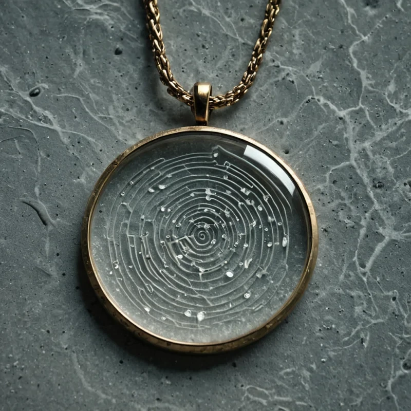 A single, crystalline locket made of solidified wind and compressed silence rests atop a floating disc of woven, selfrepairing mist, its surface not smooth but etched with a labyrinth of microfractures that glow with the faint, shifting light of a thousand unlit stars. The locket does not openit resonates. When a breath passes near it, the fractures ripple like water, revealing not memories, but absencesthe shape of a hand that never held yours, the echo of a name that was never spoken, the weight of a promise that never existed. The disc beneath it is not metal, but a thin, translucent layer of solidified breath from a moment of perfect stillness, arranged