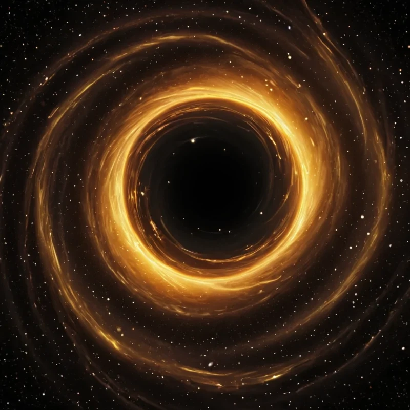 Bright golden colored Blackhole spinning slowly in space
