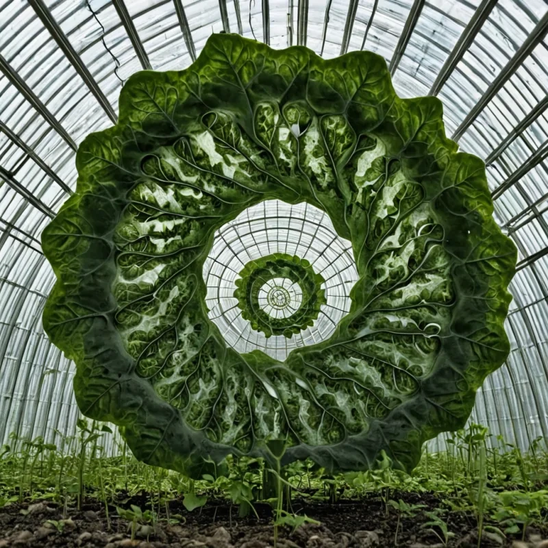 A single, selfluminescent fractal of solidified breath, shaped like a spiraling, nonreflective lattice of reversed thermodynamic equilibrium, pulses at the center of a vast, inverted greenhouse built from the compressed, unseasoned memories of a civilization that communicated through the duration of synchronized, silent photosynthesis. The fractal does not glowit uninhales, each twist dissolving a layer of oxygen that never coalesced into life, reforming into ephemeral, chlorophyllveined afterimages shaped like the negative space between two leaves that never unfurled in the same moment of mutual sunlight. The greenhouse is not botanicalit is a layered expanse of petrified growth, each pane etched with