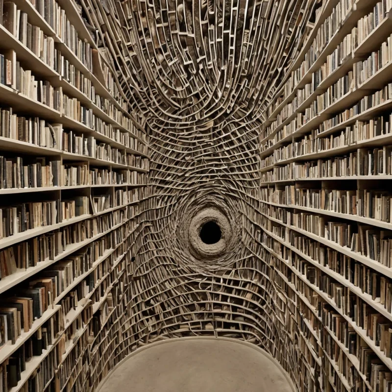 A single, selferoding thread of solidified silence, shaped like a 42dimensional helix of inverted perception and unformed sight, floats at the center of a vast, inverted archive of petrified breath  each shelf carved from the fossilized pause between two unspoken words in a civilization that measured meaning not by communication, but by the duration of synchronized, breathless hesitation held just before the first syllable was ever permitted to fracture the air. The thread does not unravel  it unreads, each fraying strand shedding a layer of semiotic potential that never coalesced into a shared lexicon, reforming into ephemeral, chalcedony afterimages shaped like the negative space between two lips that never parted