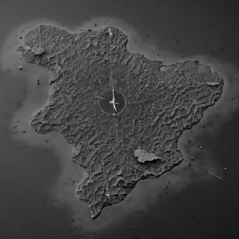 A single, selferoding archipelago of reversed cartography, shaped like a 7,001dimensional constellation of unformed geography and inverted navigation, drifts through a vast, inverted ocean of solidified stillness  each island carved from the exact moment between a compass spinning and its refusal to point, a map being folded and dissolving into nonspatial silence, a lighthouse beam cutting through fog and collapsing into pure, unmeasured darkness. The archipelago does not chart territory  it uncharts it, each crumbling atoll shedding a layer of directional potential that never coalesced into coherent passage, reforming into ephemeral, obsidianthreaded afterimages shaped like the negative space between two hands that never