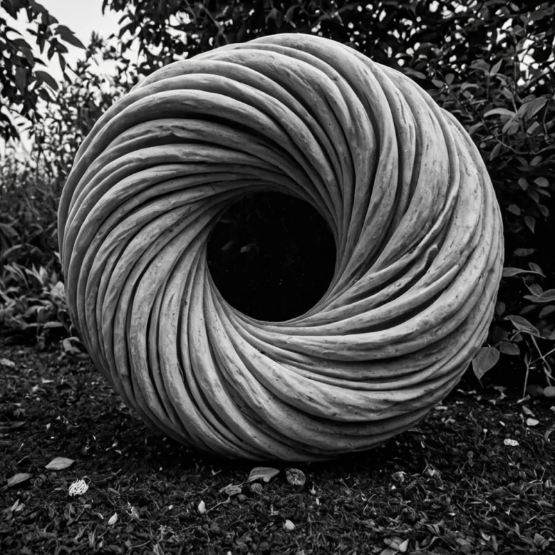 A single, selfrewriting knot of reversed silence, shaped like a 2,317dimensional hypertorus of unformed stillness and inverted resonance, pulses at the center of a vast, inverted garden of solidified breatheach petal carved from the exact moment between a sigh escaping and its refusal to be heard, a whisper forming and dissolving into nonaudible mist, a breath held and collapsing into pure, unmeasured void. The knot does not contain silenceit uncontains it, each twisting loop shedding a layer of potential sound that never coalesced into shared vibration, reforming into ephemeral, jadeveined afterimages shaped like the negative space between two lips that never parted to speak the uns