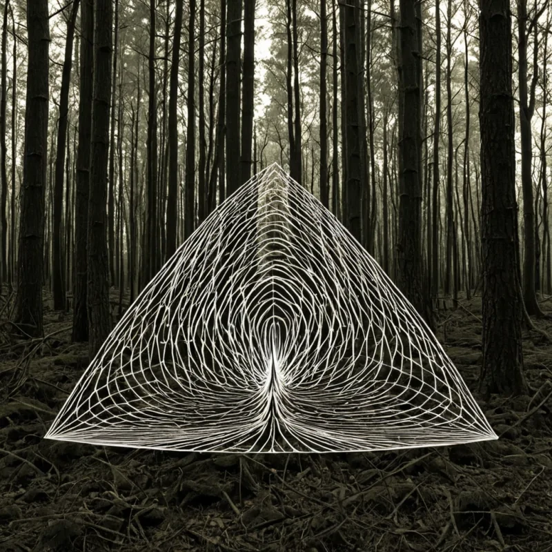 A single, selfilluminating lattice of reversed silence, shaped like a 9,142dimensional web of unformed stillness and inverted quiet, pulses at the center of a vast, inverted forest of solidified sound  each tree carved from the exact moment between a leaf rustling and its refusal to echo, a whisper dissolving into air and collapsing into nonacoustic emptiness, a heartbeat syncing with a distant wind and dissolving into pure, unmeasured nonvibration. The lattice does not contain silence  it uncontains it, each fraying strand shedding a layer of auditory potential that never coalesced into perceptible resonance, reforming into ephemeral, obsidianthreaded afterimages shaped like the negative space