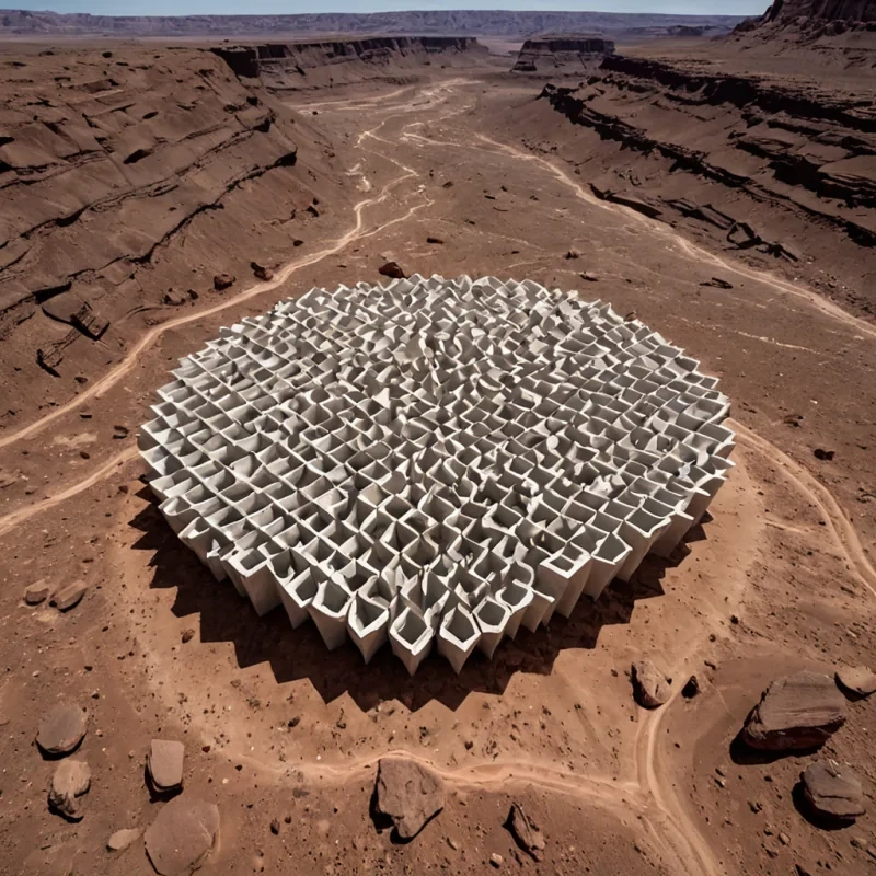 A single, selfresonating cluster of crystallized silence, shaped like a 13dimensional lattice of inverted sound and unformed vibration, hovers at the center of a vast, inverted desert composed of the petrified echoes of a civilization that measured existence through the duration of synchronized, silent breaths held just before the first note was ever allowed to vibrate in the hollow of a windchoked canyon. The cluster does not humit unlistens, each node shedding a layer of acoustic potential that never coalesced into a shared tone, reforming into ephemeral, onyxthreaded afterimages shaped like the negative space between two ears that never caught the same whisper in the same moment of mutual stillness. The desert is