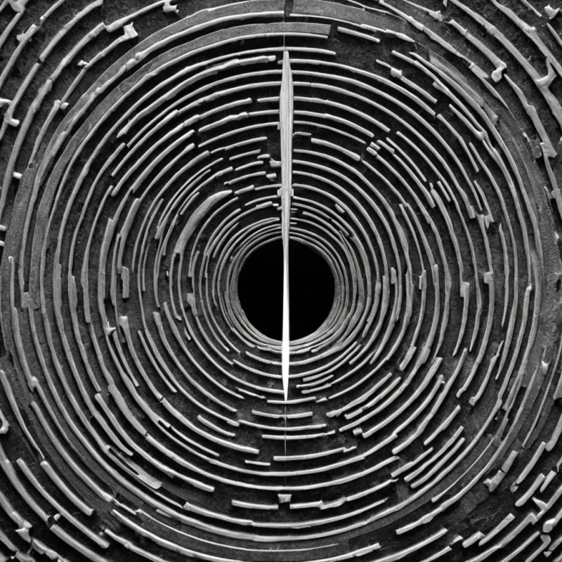 A single, selfoscillating void of reversed resonance, shaped like a 42,891dimensional tangle of unformed vibration and inverted frequency, pulses at the center of a vast, inverted labyrinth of solidified harmony  each wall carved from the exact moment between a tuning fork striking and its refusal to ring, a note forming in the throat and dissolving into nonacoustic stillness, a chime suspended midair and collapsing into pure, unmeasured dissonance. The void does not silence sound  it unsilences it, each fraying strand shedding a layer of harmonic potential that never coalesced into shared resonance, reforming into ephemeral, cobaltthreaded afterimages shaped like the negative space