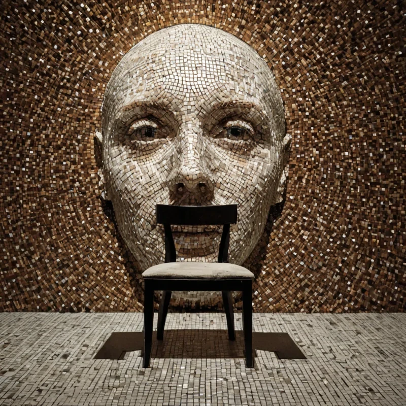 A single, selfreflecting mirror of reversed identity, shaped like a 4,001dimensional mosaic of unformed selfhood and inverted recognition, floats at the center of a vast, inverted theater of solidified applauseeach seat carved from the exact moment between a name being called and its refusal to be answered, a hand raised in celebration and dissolving into nonacknowledged stillness, a face turning toward the spotlight and collapsing into pure, unmeasured anonymity. The mosaic does not reflectit unreflects, each shimmering tile shedding a layer of personal potential that never coalesced into coherent presence, reforming into ephemeral, pearlthreaded afterimages shaped like the negative space between two mouths that never formed