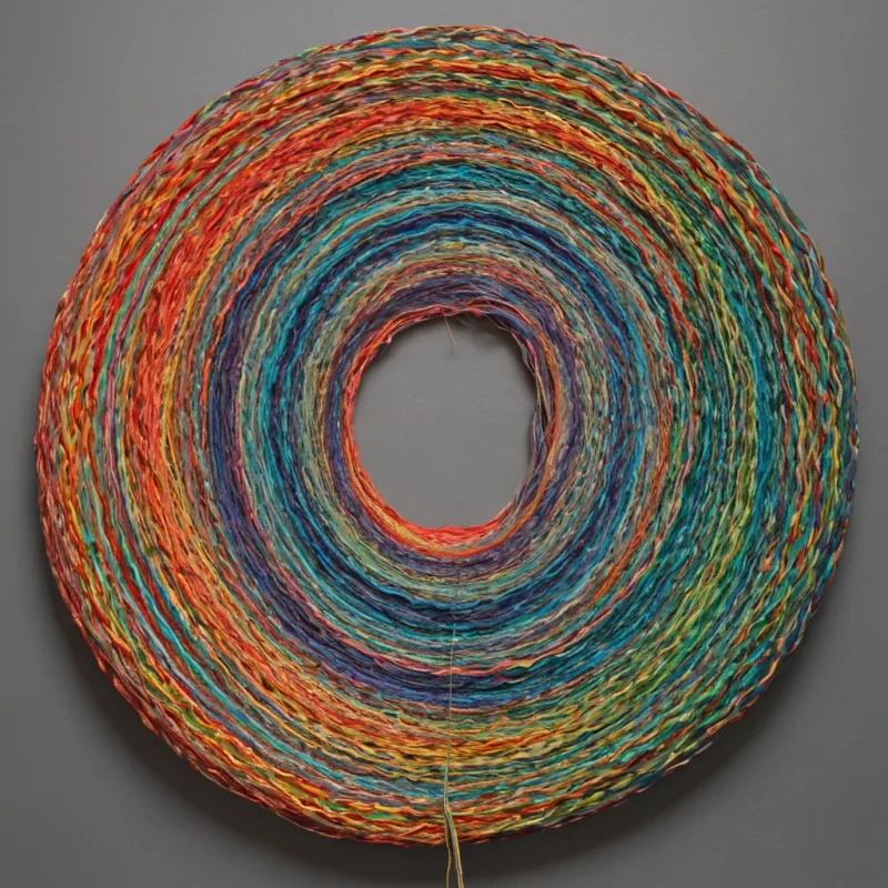 A single, selfilluminating loom of reversed light, shaped like a 23dimensional braid of unformed color and inverted refraction, floats at the center of a vast, inverted atelier of solidified silenceeach thread spun from the petrified moment between a brushstroke and its absence, a palette never mixed, a canvas never touched in a civilization that measured art not by creation, but by the duration of synchronized, breathless hesitation held just before the first pigment was ever permitted to settle on a surface. The loom does not weaveit uncreates, each spiraling strand shedding a layer of chromatic potential that never coalesced into a shared vision, reforming into ephemeral, iridescent after