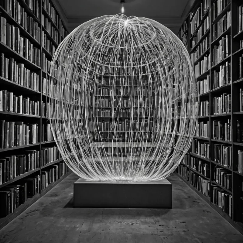 A single, selfsilencing filament of compressed silence weaves through the core of a floating, inverted library of unrecorded dreams, its structure not wood or paper but forged from the thermal afterimage of a thousand unspoken lullabies that never drifted through the air of a world that never slept. The filament does not vibrateit unresonates, each pulse dissolving a harmonic frequency into its original stillness, releasing a wave of zeroentropy quiet that fractures the fabric of memory into a drifting mist of silver, geometric breaths, each one etched with the chromatic echo of a name that never whispered across the lips of a tomb that never held a soul. The librarys shelves are not linearthey spiral inward like