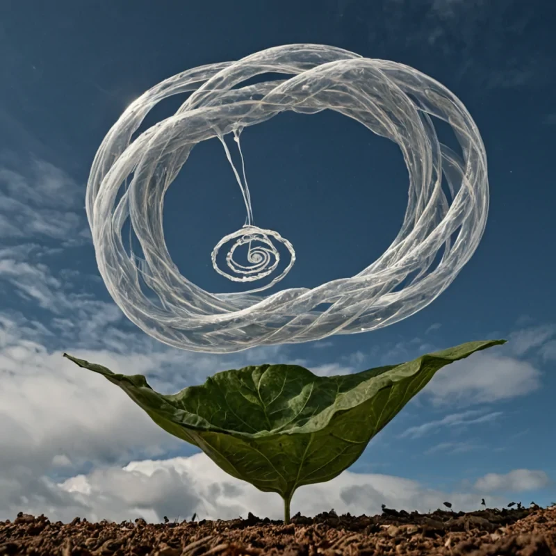 A single, selfilluminating filament of reversed gravity, shaped like a 13,701dimensional helix of unformed weightlessness and inverted descent, spirals through the center of a vast, inverted sky of solidified fall  each cloud carved from the exact moment between a leaf detaching and its refusal to drop, a bird taking flight and dissolving into nonaerodynamic stillness, a stone released and collapsing into pure, unmeasured suspension. The helix does not defy gravity  it undefies it, each shimmering coil shedding a layer of gravitational potential that never coalesced into downward motion, reforming into ephemeral, sapphirethreaded afterimages shaped like the negative space between two hands