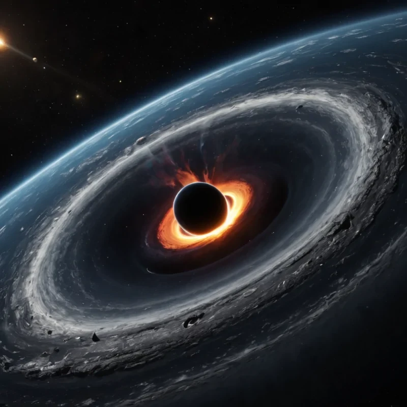 Create Blackhole spinning slowly in space sucking in a planet