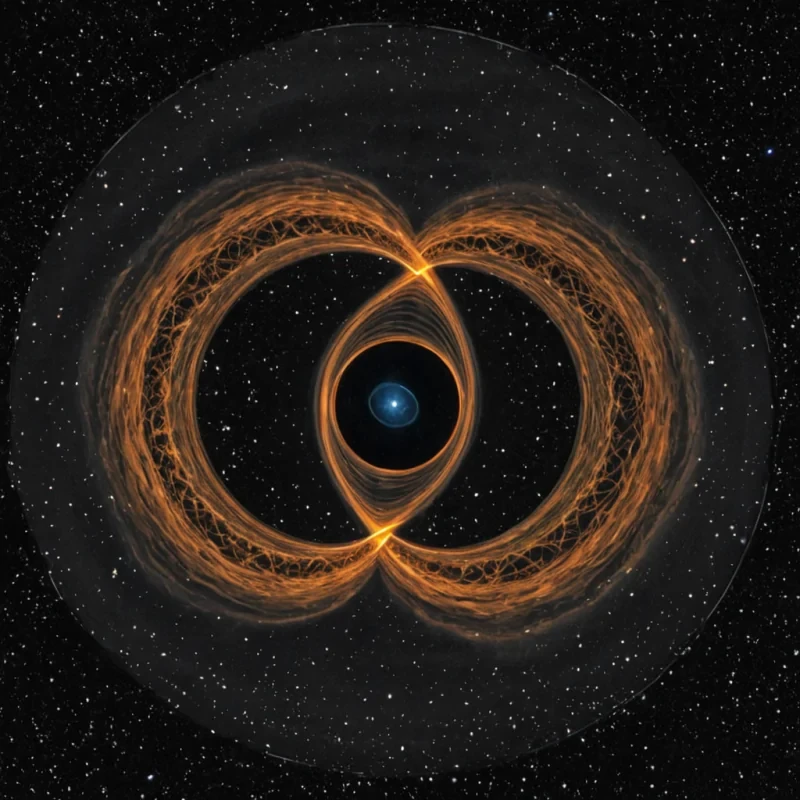 A single, selfresonating filament of compressed starlight, shaped like a twisting, nongeometric braid of solidified auroras, pulses at the center of a vast, inverted observatory suspended in the void between two nonrotating, silent black holes. The filament does not emit lightit unobserves, each coil dissolving a layer of perception that never coalesced, reforming into ephemeral, chromatic lenses shaped like the negative space between two eyes that never focused on the same moment of cosmic wonder. The observatory is not built of glass or metalit is a layered expanse of petrified awe, each telescope etched with the spectral residue of a gaze that was almost directed at the