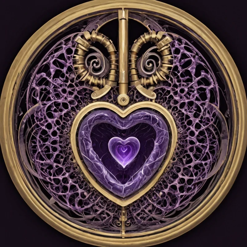 A single, selfrewinding thread of solidified time unravels from the core of a floating, inverted clockwork heart carved from the petrified pulse of a heartbeat that never existed, its strands not fibrous but woven from the thermal residue of a second that stretched into an eternity. The thread does not unravelit rewinds with each breath, retracting a millennium of moments into its core, condensing into a dense, amethyst spiral that hums with the quantum frequency of a decision made in silence between two futures that never collided. The hearts casing is not metalit is a fractal lattice of frozen breath, each gear etched with the chromatic afterimage of a smile that never formed, its surface shimmering with