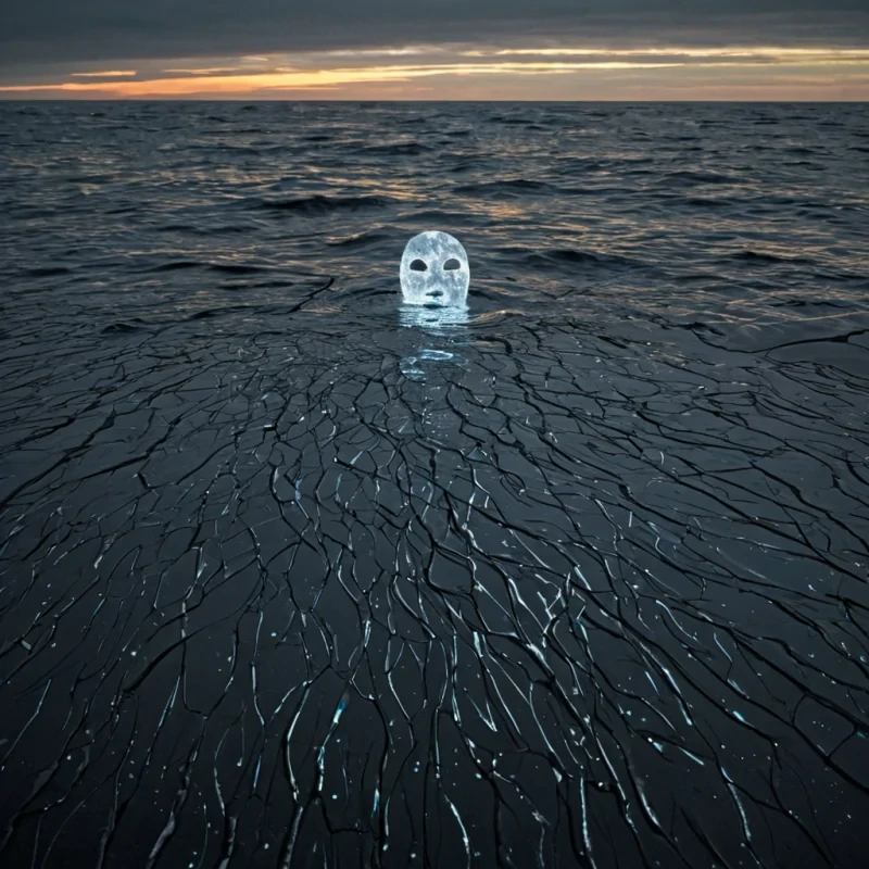 A single, selfreplicating droplet of liquid starlight fractures into a thousand shimmering, nonEuclidean shards across the surface of a vast, still ocean made entirely of solidified dreams from a civilization that communicated through the texture of unblinking sleep. The droplet does not splashit undreams, each shard reflecting a different version of a moment that was never conscious, their edges glowing with the faint, quantum afterimage of a thought that never woke. The ocean is not waterit is a layered expanse of petrified REM cycles, each wave etched with the emotional residue of a dream that was never remembered, its surface rippling with the ghostly outline of a face that only existed in the