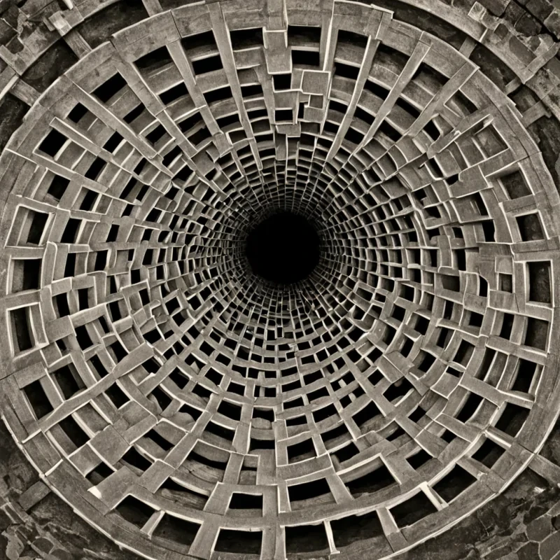 A single, selfreconfiguring lattice of solidified shadow, shaped like a 13dimensional tessellation of inverted gravity and unformed weightlessness, pulses at the center of a vast, inverted clocktower built from the petrified ticks of a civilization that measured time through the duration of synchronized, silent breaths held just before the first second was ever named. The lattice does not collapseit unweights, each node shedding a layer of kinetic potential that never coalesced into a shared fall, reforming into ephemeral, onyxthreaded afterimages shaped like the negative space between two feet that never touched the ground in the same moment of mutual suspension. The tower is not temporalit is a stratified expanse of compressed absence,