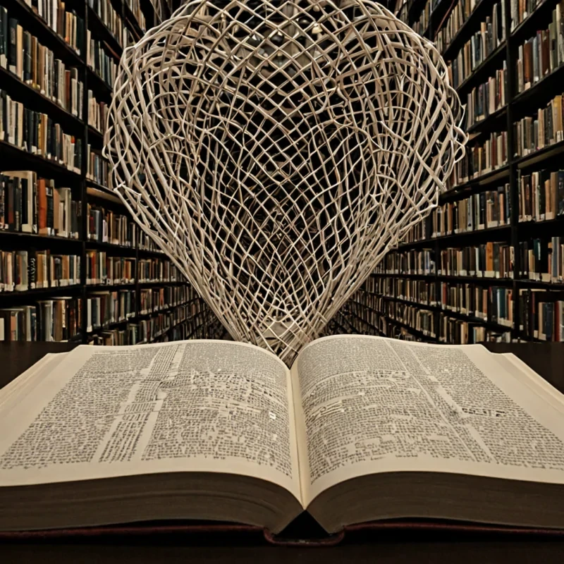 A single, selfilluminating lattice of reversed chronotropy, shaped like a fractalized, nonEuclidean net of suspended breath, pulses at the center of a vast, inverted library built from the compressed, unspoken words of a civilization that communicated through the duration of synchronized, silent reading of the same unwritten book. The lattice does not containit unreads, each pulse dissolving a layer of narrative that never coalesced into a shared meaning, reforming into ephemeral, obsidianthreaded afterimages shaped like the negative space between two fingers that never turned the same page in the same moment of mutual unreadness. The library is not textualit is a stratified expanse of petrified silence, each