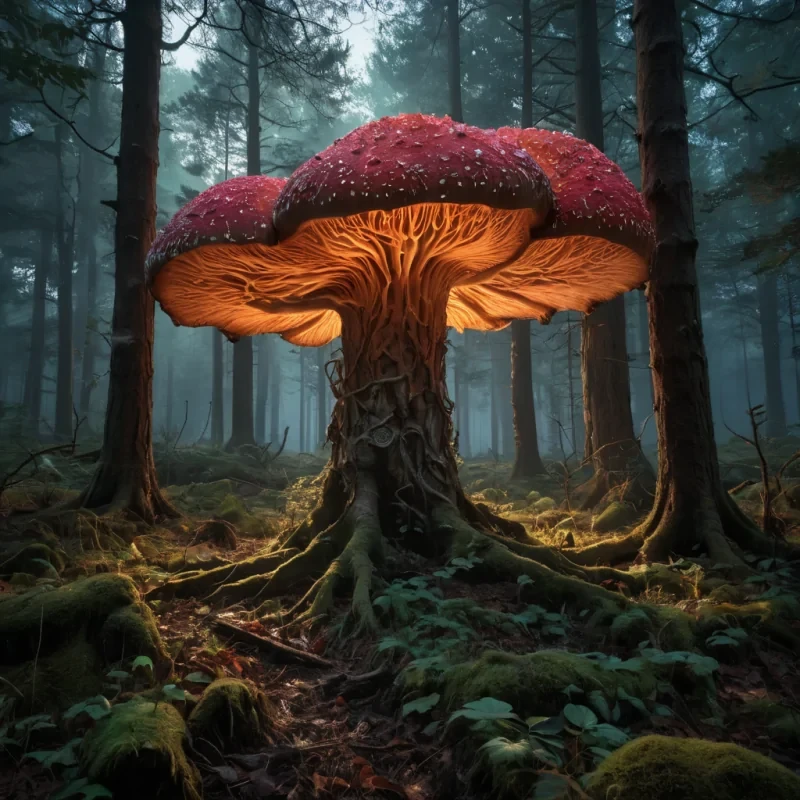 Prompt

An otherworldly, hyperrealistic forest at dusk, where colossal, luminescent mushrooms sprout from the undergrowth, casting an ethereal, volumetric glow upon the scene. The trees are ancient and wise, their bark etched with runes that seem to pulse with an inner light. A gentle, cinematic mist clings to the ground, revealing only glimpses of the crystalclear stream that meanders through the woods. The sky above is ablaze with vibrant colors, as the sun dips below the horizon, casting dramatic shadows that dance among the gnarled roots. In the distance, a majestic, mythical creature, reminiscent of a stag but with iridescent wings