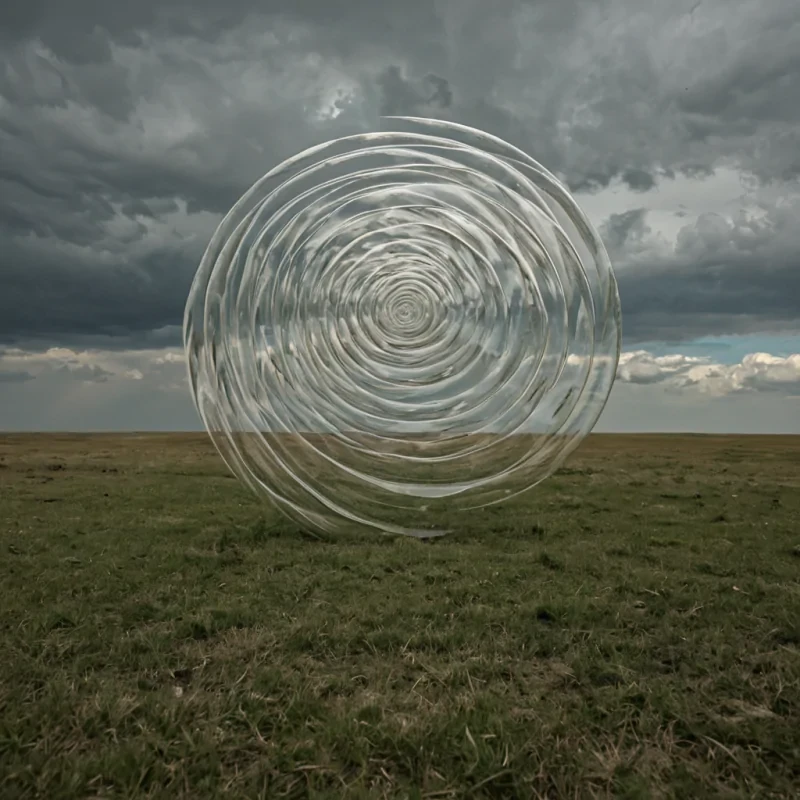 A single, selfrotating prism of solidified wind, shaped like a 3dimensional spiral of inverted pressure and unformed turbulence, hovers at the center of a vast, inverted sky composed of the petrified breaths of a civilization that measured weather through the duration of synchronized, silent sighs held just before the first gust was ever allowed to ripple across a field of unmoving grass. The prism does not refractit unbreathes, each facet shedding a layer of aerodynamic potential that never coalesced into a shared current, reforming into ephemeral, topazveined afterimages shaped like the negative space between two lungs that never exhaled in unison during the same moment of mutual stillness. The