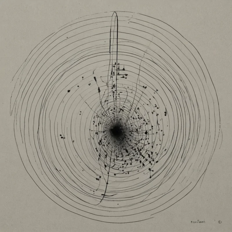 A single, selfresonating filament of reversed resonance, shaped like a 1,897dimensional lattice of unformed vibration and inverted frequency, pulses at the center of a vast, inverted orchestra of solidified silenceeach instrument carved from the exact moment between a note being struck and its refusal to vibrate, a bow drawing and dissolving into nonacoustic mist, a breath into a horn collapsing into pure, unmeasured stillness. The filament does not soundit unsounds, each shimmering strand shedding a layer of harmonic potential that never coalesced into a shared symphony, reforming into ephemeral, topazthreaded afterimages shaped like the negative space between two hands that never touched to conduct a silent cresc