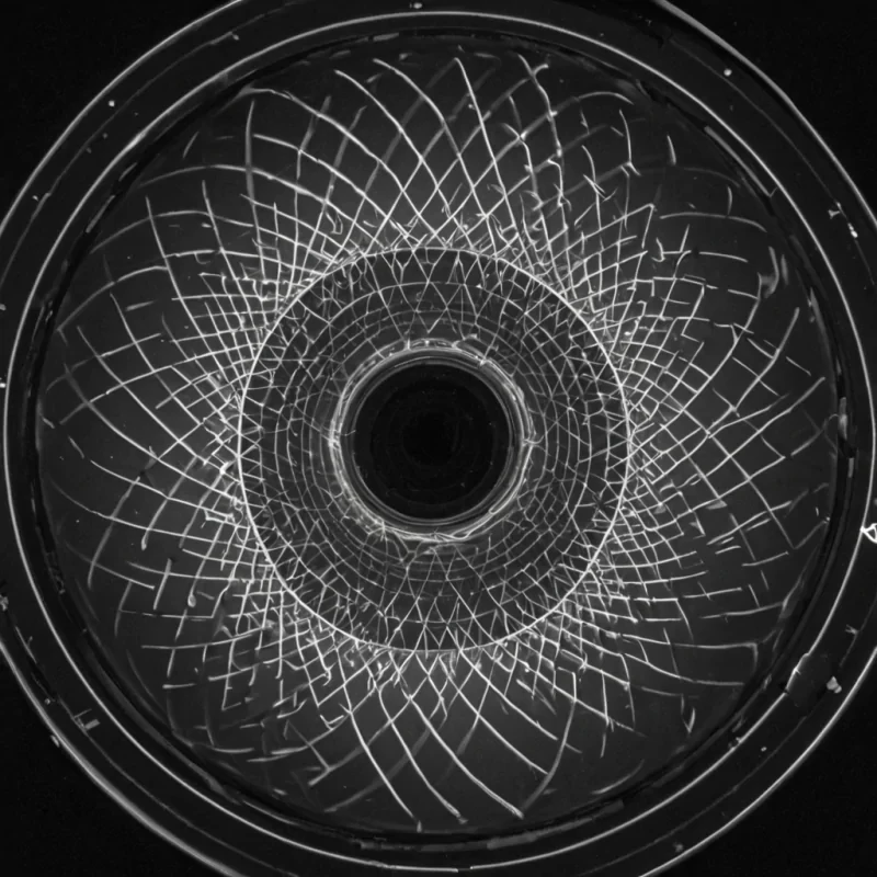 A single, selfilluminating filament of reversed perception, shaped like a 719dimensional lattice of unformed sight and inverted awareness, pulses at the center of a vast, inverted observatory of solidified blindnesseach telescope lens carved from the exact moment between an image forming and its refusal to be seen, a reflection appearing and dissolving into nonvisual static, a horizon unfolding and collapsing into pure, unobserved emptiness. The filament does not seeit unsees, each trembling strand shedding a layer of visual potential that never coalesced into a shared gaze, reforming into ephemeral, jadethreaded afterimages shaped like the negative space between two eyes that never focused on a distant star. The observatory