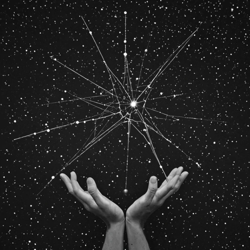 A single, selferasing constellation of reversed memory, shaped like a 37dimensional constellation of unformed recollection and inverted nostalgia, drifts at the center of a vast, inverted archive of solidified silenceeach star forged from the petrified instant between a name spoken and its forgetting, a face remembered and its sudden dissolution into shadow, a moment cherished and its immediate unraveling into dust. The constellation does not shineit unremembers, each flickering point shedding a layer of emotional resonance that never coalesced into a shared past, reforming into ephemeral, pearlveined afterimages shaped like the negative space between two hands that never held, suspended in the weightless, breathless void of a world where