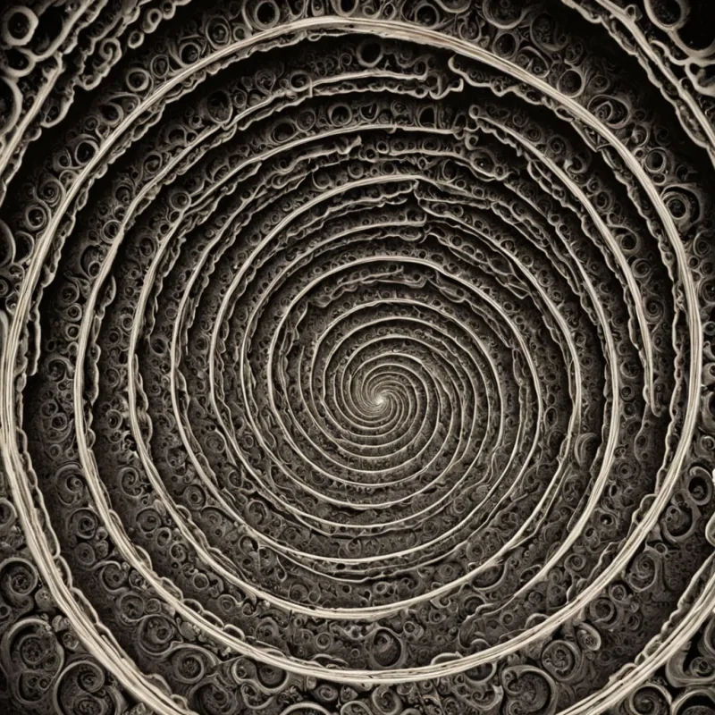 A single, selfresonating fractal of reversed laughter, shaped like a 47,002dimensional spiral of unformed joy and inverted euphoria, pulses at the center of a vast, inverted amphitheater of solidified silence  each seat carved from the exact moment between a sound leaving the lips and its refusal to be heard, a breath catching in the throat and dissolving into nonauditory stillness, a smile forming on the face and collapsing into pure, unmeasured nonexpression. The fractal does not amplify sound  it unamplifies it, each spiraling filament shedding a layer of emotional potential that never coalesced into shared mirth, reforming into ephemeral, citrineve