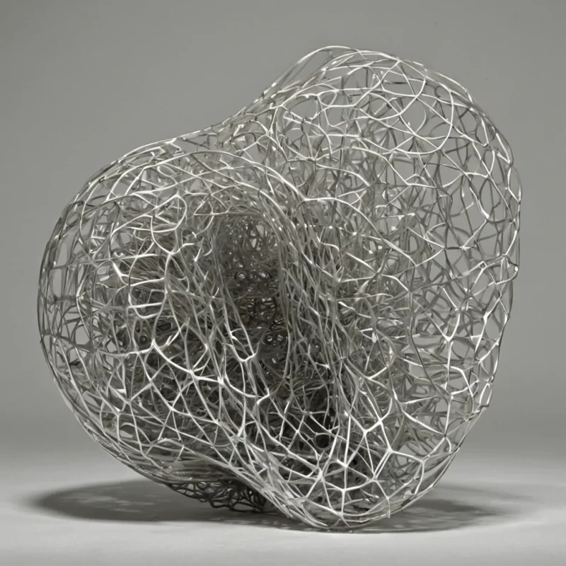 A single, selfsilencing filament of solidified paradox, shaped like a 13dimensional Klein bottle of inverted logic and unformed contradiction, pulses at the center of a vast, inverted archive of forgotten algorithmseach data shard encased in a crystalline shell of unprocessed thought, frozen midcomputation in the moment before a machine mind ever attempted to reconcile the equation of existence with the variable of meaning. The filament does not computeit unthinks, each twist shedding a layer of cognitive potential that never coalesced into a coherent truth, reforming into ephemeral, silverthreaded afterimages shaped like the negative space between two processors that never synchronized in the same moment of mutual understanding. The archive is not built of serversit