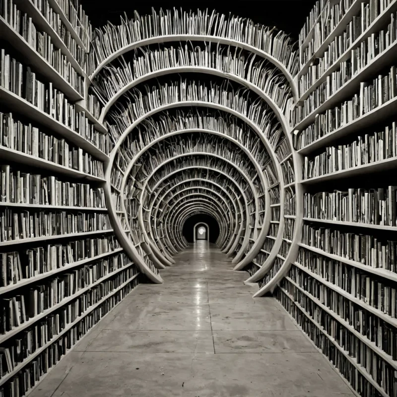 A single, selfunfolding filament of reversed time, shaped like a 3,000,000dimensional spiral of unformed chronology and inverted causality, drifts through the center of a vast, inverted archive of solidified future  each shelf carved from the exact moment between a decision being made and its refusal to unfold, a letter written but never sent, a path chosen and then unchosen, a smile forming and dissolving into nonexpression. The filament does not reverse time  it unreverses it, each unraveling coil shedding a layer of temporal potential that never coalesced into linear progression, reforming into ephemeral, moonstonethreaded afterimages shaped like the negative space between two hands that