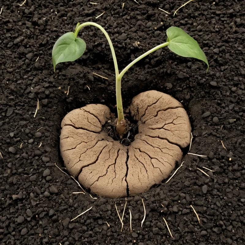 A single, selfsilencing bloom of reversed growth, shaped like a 1,024dimensional rhizome of unformed life and inverted vitality, emerges from the center of a vast, inverted garden of solidified decayeach petal carved from the exact moment between a seed cracking and its refusal to sprout, a root extending and dissolving into nonorganic stillness, a leaf unfurling and collapsing into pure, unmeasured entropy. The rhizome does not growit ungrows, each branching filament shedding a layer of biological potential that never coalesced into living form, reforming into ephemeral, lichenthreaded afterimages shaped like the negative space between two hands that never touched soil in