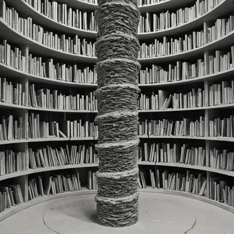 A single, selferoding column of reversed memory, shaped like a 1,523dimensional spiral of unformed recollection and inverted nostalgia, stands at the center of a vast, inverted archive of solidified forgettingeach shelf carved from the exact moment between a photograph being taken and its refusal to be remembered, a letter being written and dissolving into nonepistolary ash, a face being recognized and collapsing into pure, unacknowledged obscurity. The column does not preserveit unpreserves, each crumbling layer shedding a fragment of emotional resonance that never coalesced into a shared past, reforming into ephemeral, lapislazulithreaded afterimages shaped like the negative space between two hands that