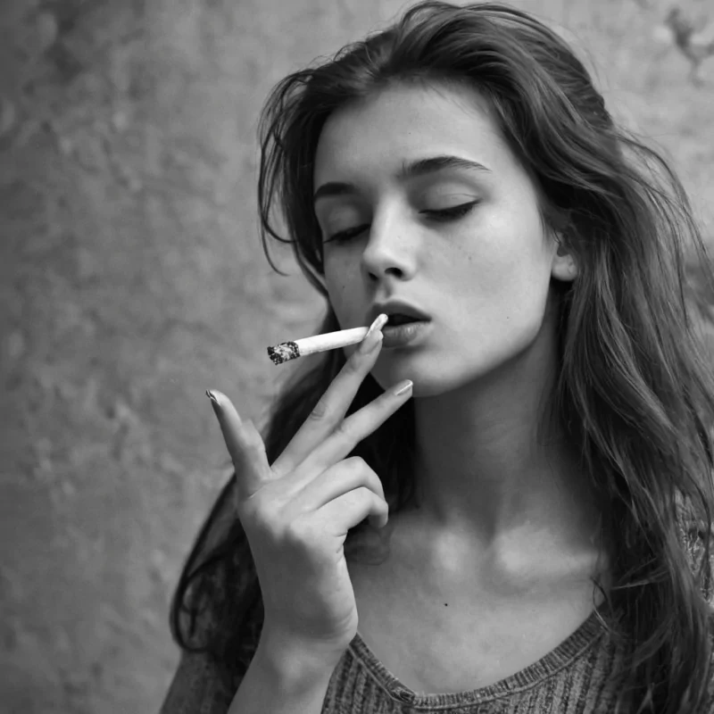young girl inhaling a cigarette