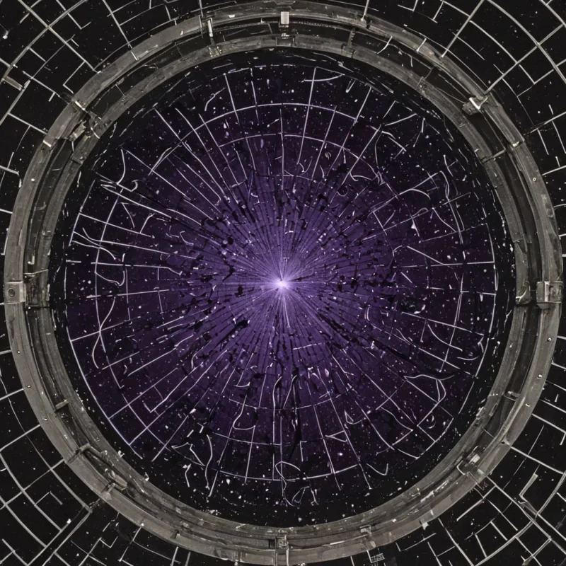 A single, selfquantizing droplet of condensed silence hangs suspended in the center of a vast, inverted observatory built from the fused remains of a thousand telescopes that never pointed at the sky, its surface not liquid but a shifting mosaic of solidified nonobservation, each facet etched with the thermal afterimage of a star that never formed. The droplet does not fallit unfalls, each pulse retracting a millennium of cosmic absence into its core, condensing into a dense, amethyst void that hums with the quantum resonance of a universe that chose not to exist. The observatorys dome is not glassit is a layered lattice of petrified darkness, each cell inscribed with the chromatic residue of a