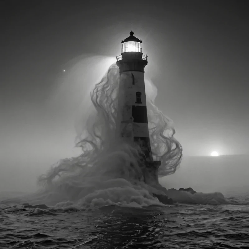A single, selfreplicating filament of reversed chronology unravels through the core of a floating, inverted lighthouse built from solidified fog, its structure not stone or glass but woven from the thermal afterimage of a thousand unlit beacons that never guided lost ships through the storm. The filament does not rewindit unignites, each pulse dissolving a moment of illumination into its original darkness, releasing a wave of negative entropy that fractures the fabric of navigation into a drifting mist of obsidian, geometric echoes, each one etched with the chromatic residue of a light that never blinked in a world that never needed direction. The lighthouses lens is not opticalit is a hollowedout echo of a sirens