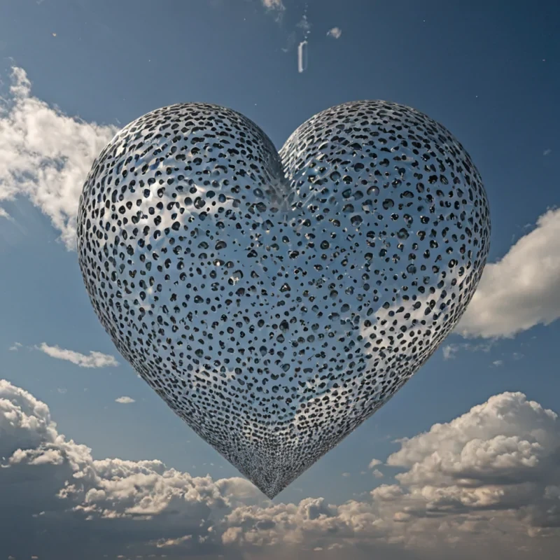 A single, selfreconfiguring lattice of liquid mercury, suspended in midair, pulses in perfect synchrony with the rhythmic expansion and contraction of a vast, inverted skywhere the clouds are not water, but solidified, frozen moments of laughter from a civilization that communicated through the vibration of shared breaths. The lattice does not flowit unlaughs, each ripple reversing the entropy of joy, reforming into translucent, geometric constellations shaped like the negative space between two hearts that never beat in unison. The sky is not airit is a layered expanse of petrified euphoria, each cloud etched with the thermal residue of a smile that was almost exchanged, its edges shimmering with the faint, harmonic afterimage