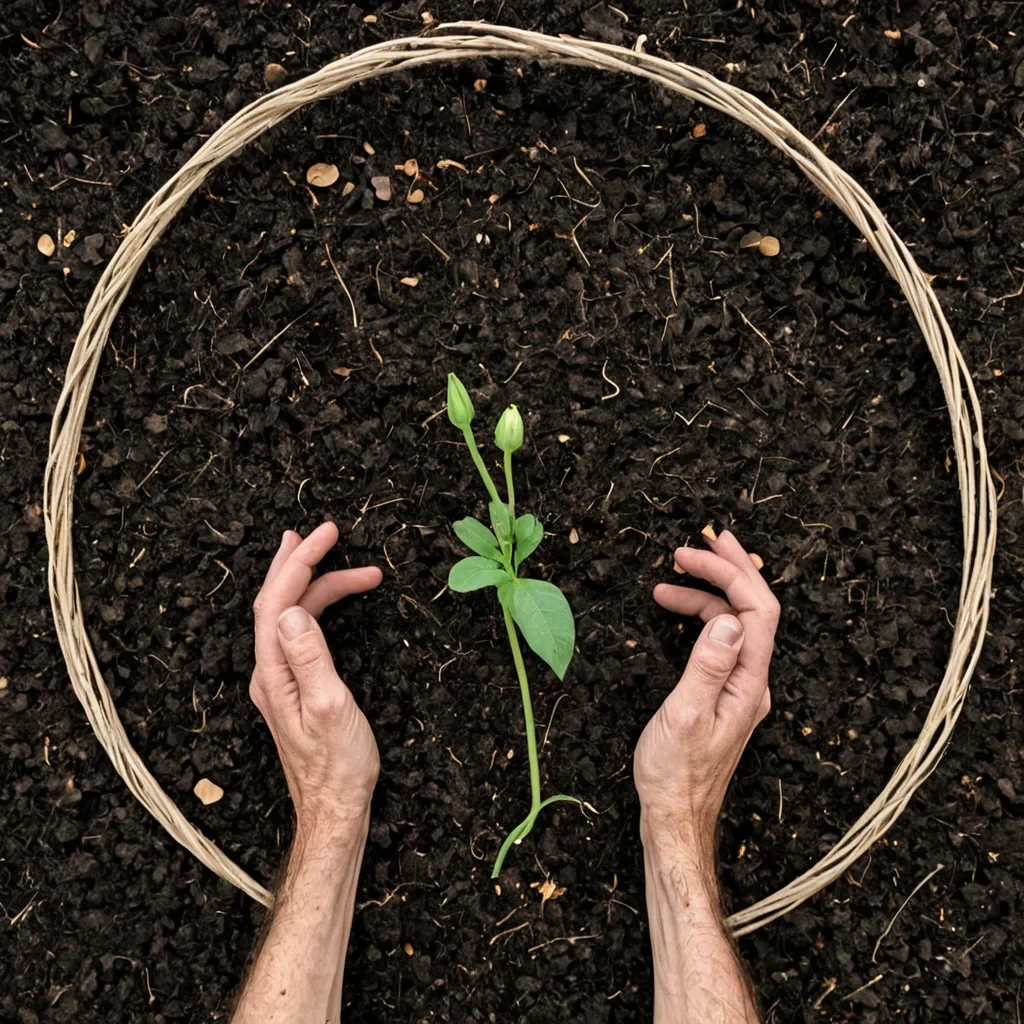 A single, selfilluminating knot of woven time, shaped like a Mbius strip of reversed chronon decay, pulses at the center of a vast, inverted garden composed of compressed, unharvested seasons from a civilization that communicated through the duration of synchronized, silent waiting for the same unseasonal bloom. The knot does not ageit ungerminates, each unraveling thread dissolving a layer of growth that never coalesced into a shared flowering, reforming into ephemeral, emeraldveined afterimages shaped like the negative space between two hands that never touched the same petal in the same moment of mutual anticipation. The garden is not botanicalit is a stratified expanse of petrified