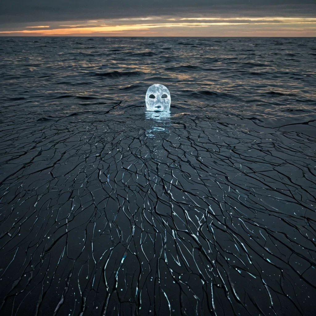 A single, selfreplicating droplet of liquid starlight fractures into a thousand shimmering, nonEuclidean shards across the surface of a vast, still ocean made entirely of solidified dreams from a civilization that communicated through the texture of unblinking sleep. The droplet does not splashit undreams, each shard reflecting a different version of a moment that was never conscious, their edges glowing with the faint, quantum afterimage of a thought that never woke. The ocean is not waterit is a layered expanse of petrified REM cycles, each wave etched with the emotional residue of a dream that was never remembered, its surface rippling with the ghostly outline of a face that only existed in the