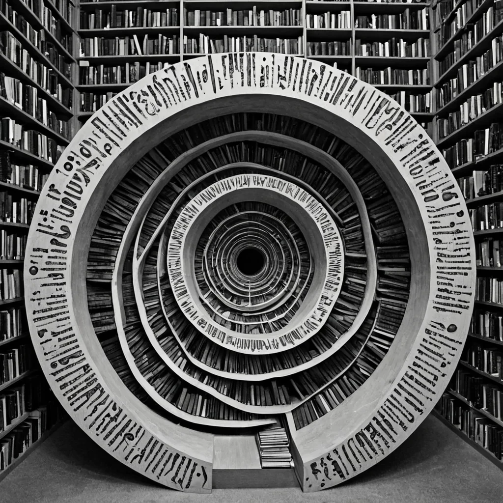 A single, selfrewriting glyph of reversed language, shaped like a 3,107dimensional spiral of unformed syntax and inverted meaning, pulses at the center of a vast, inverted library of solidified silenceeach book carved from the exact moment between a word being spoken and its refusal to be understood, a sentence forming and dissolving into nonsemantic mist, a story beginning and collapsing into pure, unmeasured absence. The glyph does not writeit unwrites, each rotating character shedding a layer of linguistic potential that never coalesced into coherent narrative, reforming into ephemeral, amethystveined afterimages shaped like the negative space between two lips that never parted to speak a name that never existed in any tongue