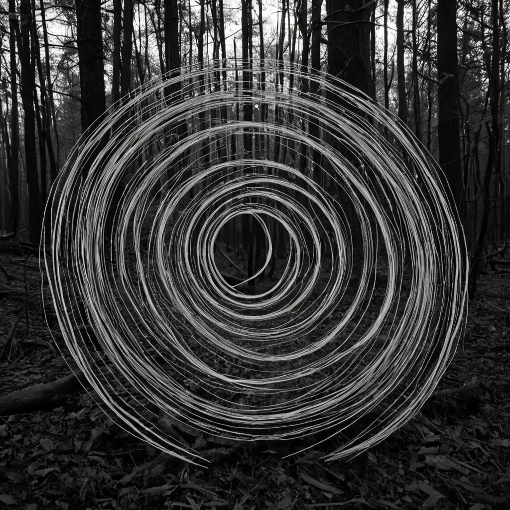 A single, selfrewriting filament of compressed twilight, shaped like a 7dimensional helix of inverted nostalgia and unformed memory, pulses at the center of a vast, inverted forest composed of the petrified echoes of a civilization that measured time through the duration of synchronized, silent breaths held just before the first leaf was ever allowed to unfurl. The filament does not decayit unremembers, each spiral shedding a layer of emotional potential that never coalesced into a shared past, reforming into ephemeral, moonstonethreaded afterimages shaped like the negative space between two hands that never reached for the same shadow in the same moment of mutual forgetting. The forest is not botanicalit is a stratified expanse of compressed