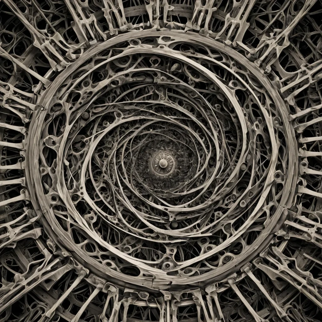 A single, selfunfolding fractal of reversed time, shaped like a 19,423dimensional lattice of unformed chronology and inverted causality, pulses through the hollow core of a vast, inverted clockwork of solidified stasis. Each node is spun from the exact moment between a second ticking and its refusal to pass, a decision being made and dissolving into nonchoice, a heartbeat syncing with the rhythm of a forgotten future and collapsing into pure, unmeasured nonsequence. The lattice does not measure timeit unmeasures it, each trembling junction shedding a layer of temporal potential that never coalesced into history, destiny, or the weight of being lived. As it pulses backward through the infinite gears of