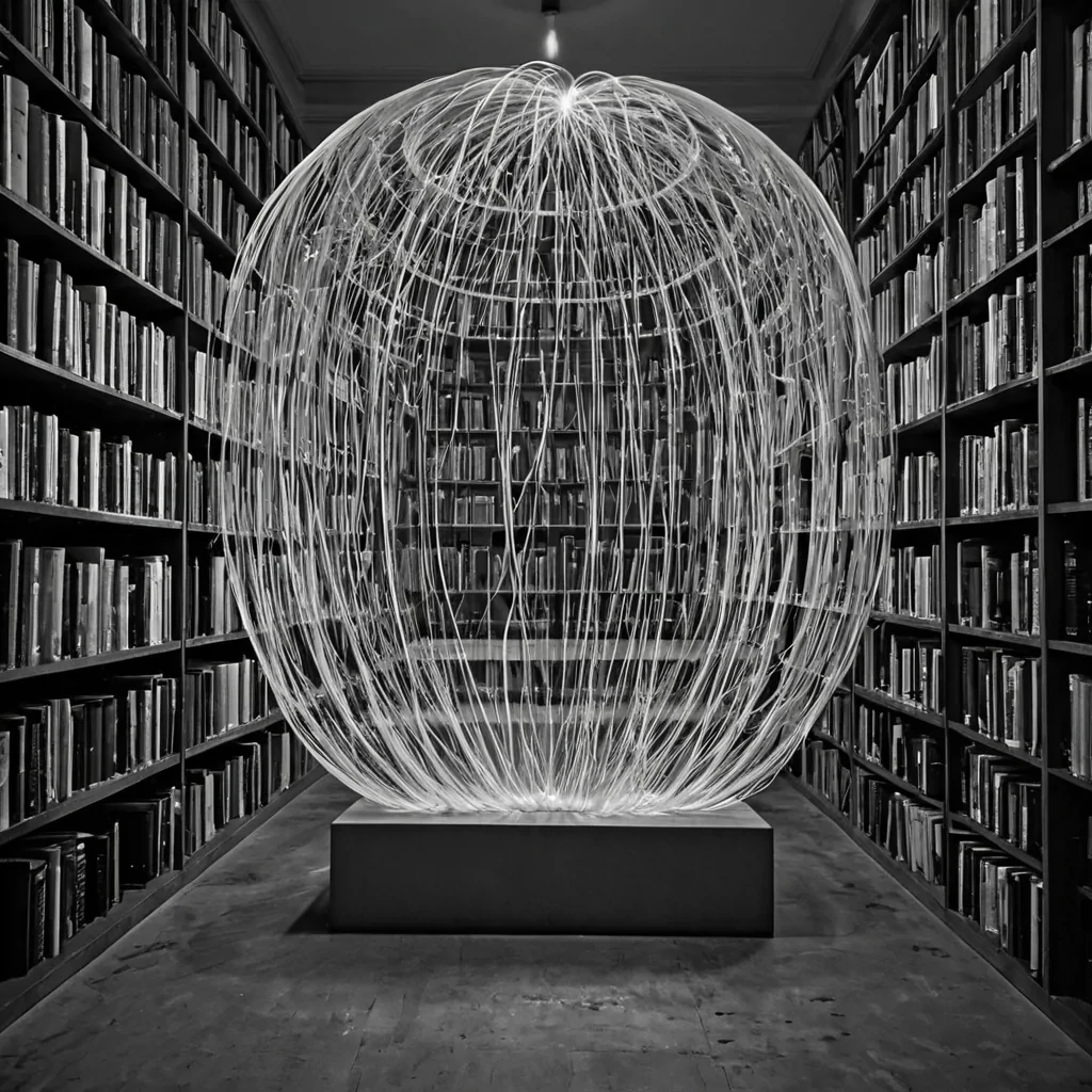 A single, selfsilencing filament of compressed silence weaves through the core of a floating, inverted library of unrecorded dreams, its structure not wood or paper but forged from the thermal afterimage of a thousand unspoken lullabies that never drifted through the air of a world that never slept. The filament does not vibrateit unresonates, each pulse dissolving a harmonic frequency into its original stillness, releasing a wave of zeroentropy quiet that fractures the fabric of memory into a drifting mist of silver, geometric breaths, each one etched with the chromatic echo of a name that never whispered across the lips of a tomb that never held a soul. The librarys shelves are not linearthey spiral inward like