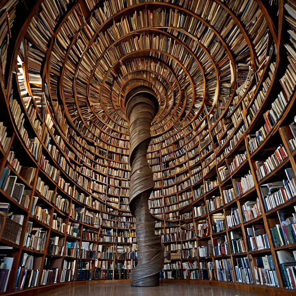 A single, selfrewriting filament of solidified paradox, shaped like a spiraling, nonchronological tangle of inverted logic, pulses at the center of a vast, suspended library where the books are not inked, but woven from the compressed, unspoken contradictions of a civilization that communicated through the precision of deliberate misdirection. The filament does not resolveit untruths, each twist dissolving a layer of coherence that never stabilized, reforming into ephemeral, iridescent pages shaped like the negative space between two tongues that never articulated the same lie in the same moment of mutual deception. The library is not literaryit is a layered expanse of petrified ambiguity, each spine etched with the syntactic residue of