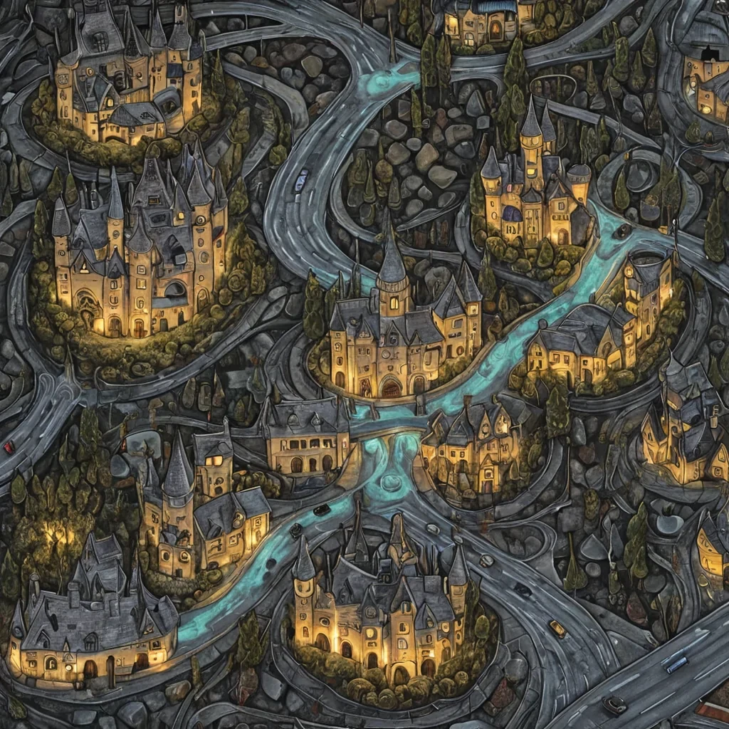 A sprawling, organic cityscape emerges from the surface of a planet composed entirely of solidified dreams, its architecture formed not by construction but by the slow, collective coalescence of shared subconscious imagery. The buildings are shaped like halfremembered childhood drawingstowering crayon castles, lopsided trees with smiling faces, and bridges made of tangled shoelacesall rendered in hyperrealistic, tactile materials that shift texture under touch some smooth like polished glass, others rough like dried paint, and some that ripple like liquid silk when viewed from certain angles. The streets are paved with translucent, selfrepairing asphalt that reveals faint, glowing outlines of forgotten stories beneath the surface, visible only when the ambient light dips below 1