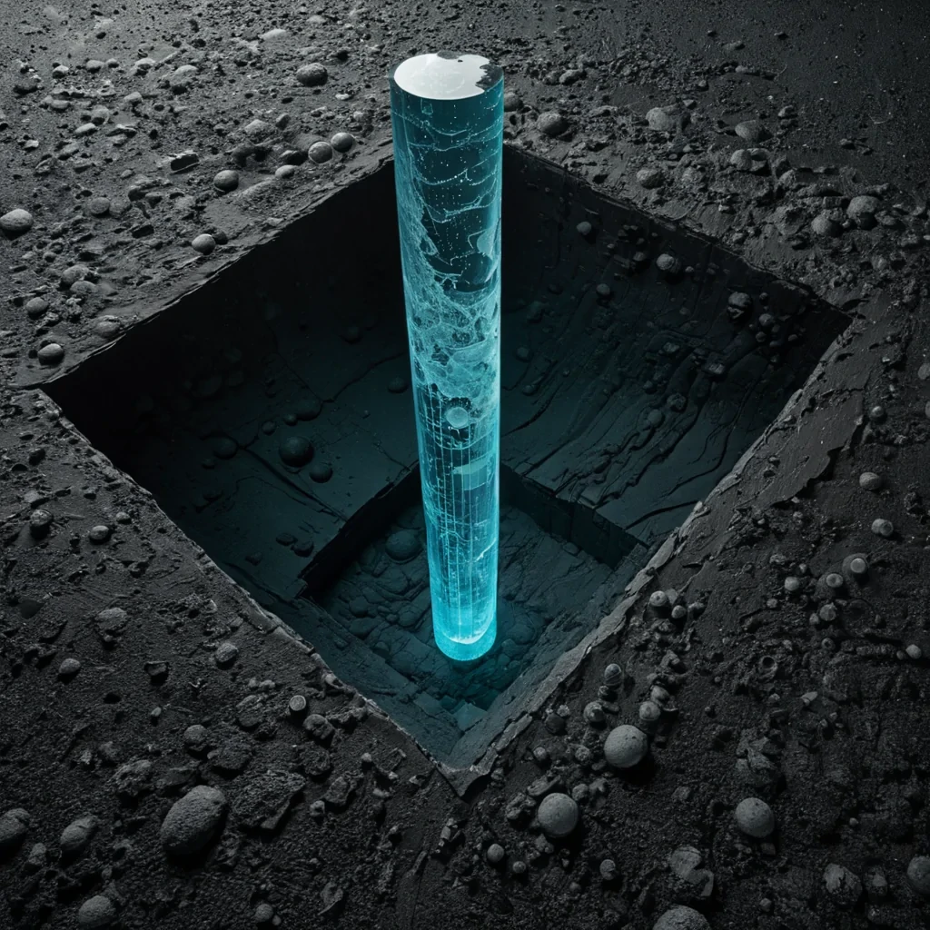 A surreal, highangle aerial view of a vast, flat expanse of polished, matte black asphalt that seamlessly transitions into a deep, abyssal trench. Rising from the center of the trench is a towering, spiraling column of interlocking, translucent glass panels, each etched with intricate, microscopic topographical maps of fictional, nonEuclidean islands. The glass is backlit by a soft, diffused, pale cyan light emanating from the bottom of the trench, causing the etched maps to glow with a faint, spectral intensity. Surrounding the central column are hundreds of small, perfectly spherical orbs made of dense, dark amber resin, floating in a static, zerogravity suspension. Each orb contains a frozen, intricate snapshot of