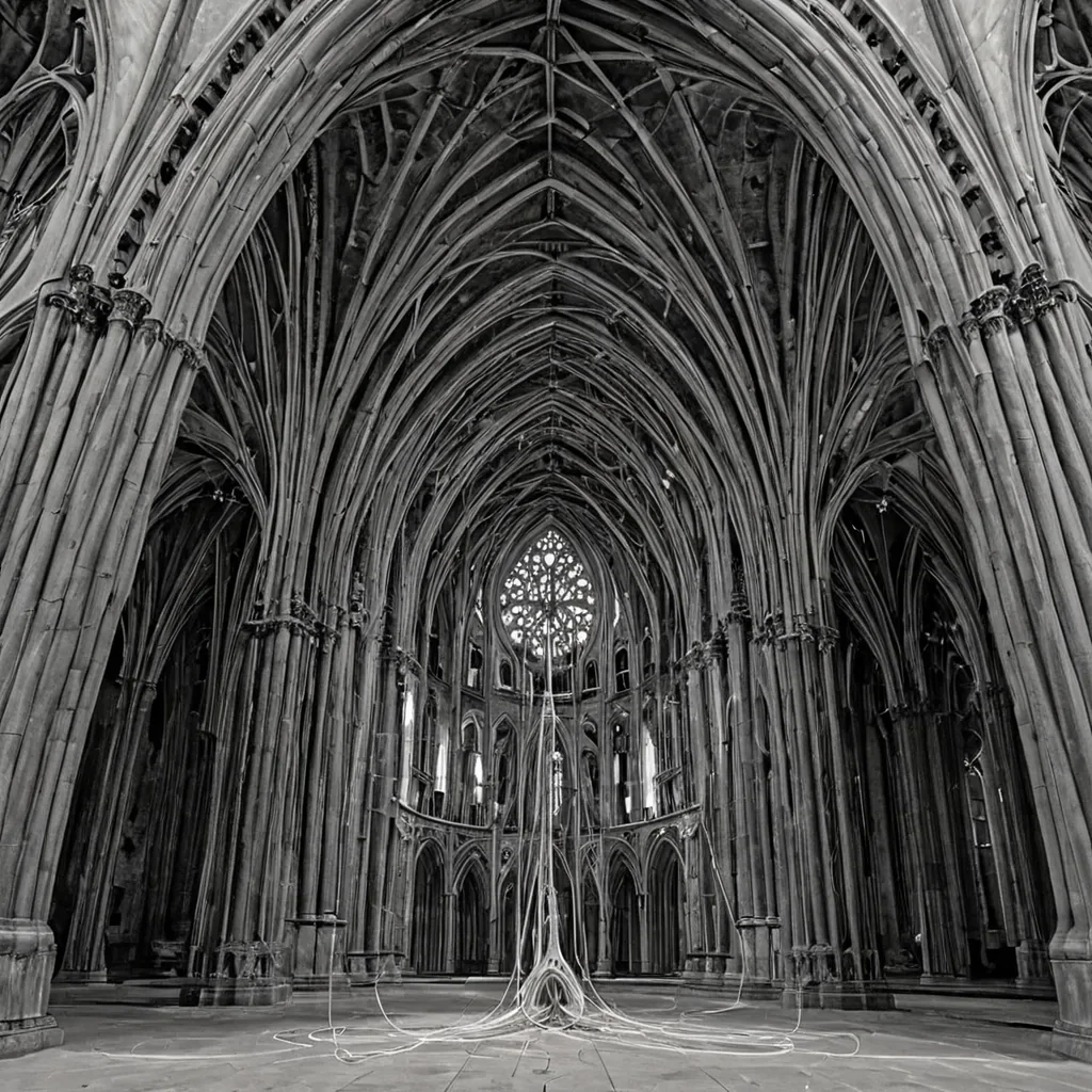 A single, selfreplicating filament of solidified silence, shaped like a spiraling, nonreflective tangle of reversed resonance, pulses at the center of a vast, inverted cathedral built from the compressed, unspoken lullabies of a civilization that communicated through the duration of synchronized, silent cradling. The filament does not vibrateit unhumms, each twist dissolving a layer of comfort that never coalesced into sound, reforming into ephemeral, lavendertinted echoes shaped like the negative space between two palms that never cupped the same moment of mutual tenderness. The cathedral is not sacredit is a layered expanse of petrified solace, each arch etched with the emotional residue