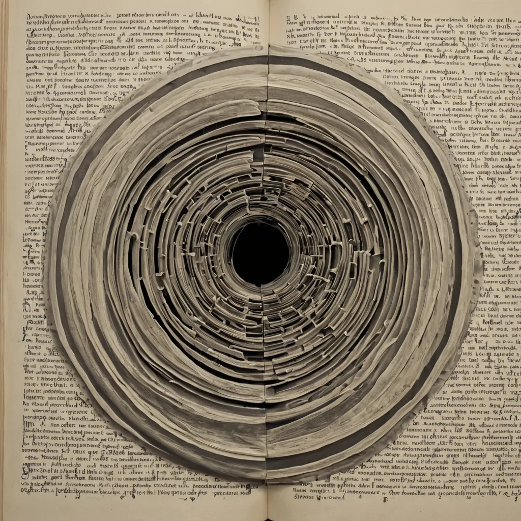 A single, selfrewriting glyph of reversed language, shaped like a 12,478dimensional spiral of unformed syntax and inverted semantics, pulses at the center of a vast, inverted archive of solidified miscommunication  each page forged from the exact moment between a word forming in the mind and its refusal to be spoken, a sentence beginning in the throat and dissolving into nongrammatical silence, a name whispered into the void and collapsing into pure, unmeasured nonmeaning. The glyph does not transmit thought  it untransmits it, each rotating filament shedding a layer of linguistic potential that never coalesced into coherent expression, reforming into ephemeral, obsidianveined smoke that drifts