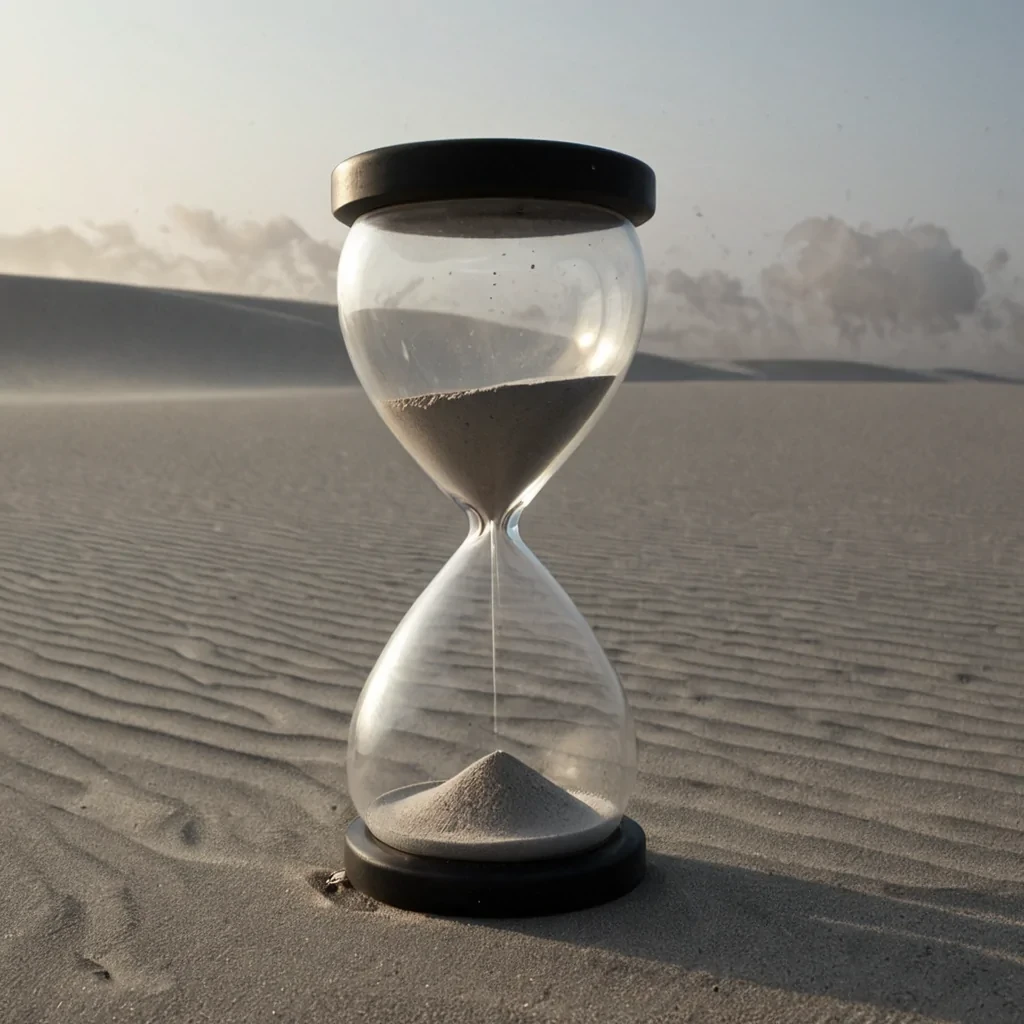 A single, hummingbirdsized hourglass made of solidified quantum foam floats in the center of a vast, rotating void composed entirely of compressed, unobserved probabilities, its sand not granular but a swirling mist of potential outcomes from a decision never made. The hourglass does not measure timeit fractures it, each grain a collapsing wavefunction that blooms into a fleeting, translucent image of a different future, all of which vanish before they can be perceived. The void is not emptyit is a thick, viscous medium of unmeasured variables, each ripple shaped like the negative space between two choices that never coexisted, glowing with the faint, pulsing afterimage of a moment that might have been. The glass is not transparentit