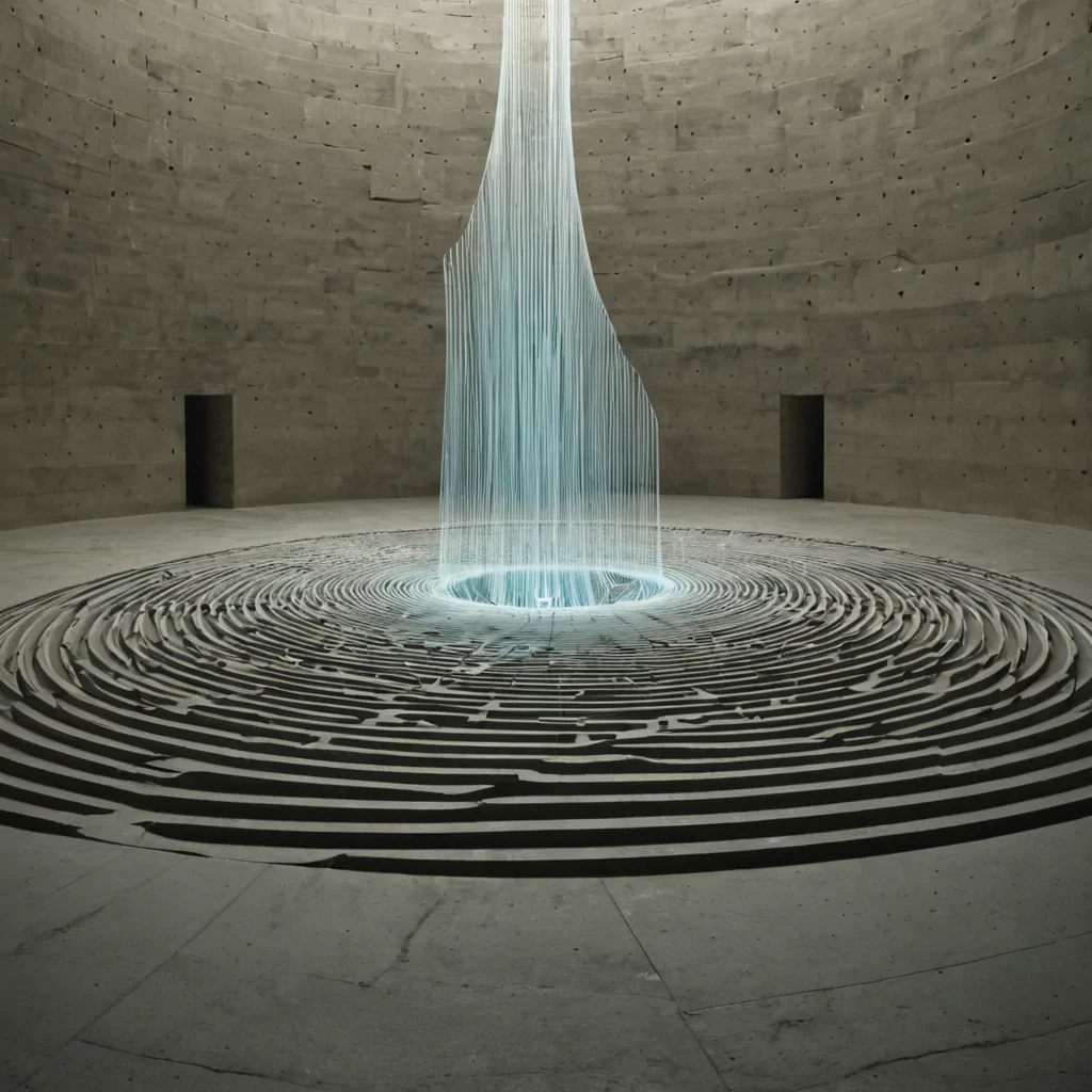 A single, selfilluminating filament of reversed silence threads through the core of a floating, inverted amphitheater constructed from solidified soundwaves, its structure not stone or marble but woven from the thermal residue of a thousand unperformed symphonies that never reached the ears of a world that never listened. The filament does not vibrateit unresonates, each pulse dissolving a moment of harmonic tension into its original stillness, releasing a wave of zeroentropy quiet that fractures the fabric of vibration into a drifting mist of iridescent, geometric harmonics, each one etched with the chromatic afterimage of a note that never rang in a universe that never composed. The amphitheaters seats are not carved